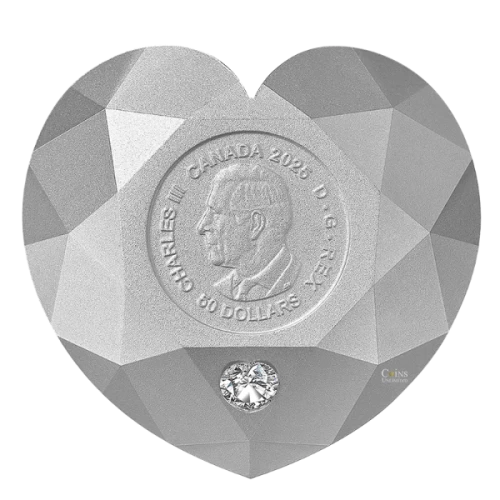 2025 Canada $50 De Beers Heart Diamond - Fine Silver Diamond-Shaped Coin