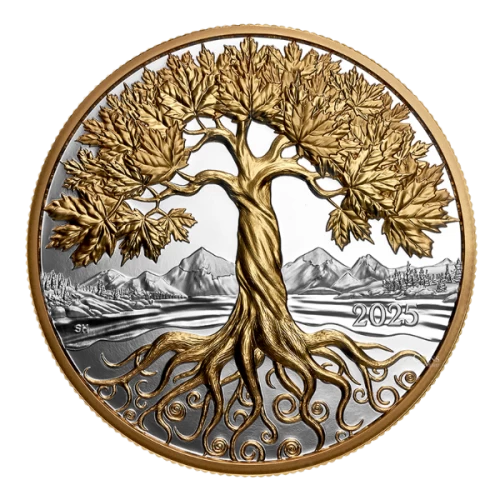 2025 Canada $50 Maple Tree of Life - 5 oz Fine Silver Coin with Gold Plating