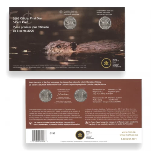 2006 Canada 5-Cent: Official First Day Coin Set