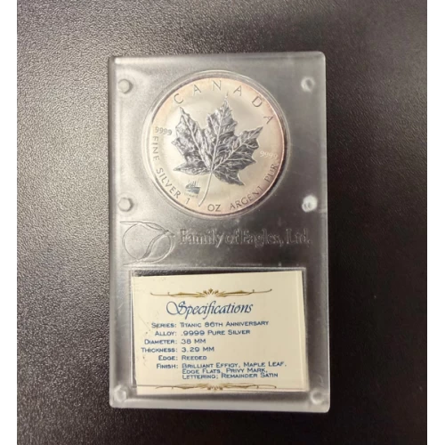 1998 Canada $5 Silver Maple Leaf/RCM Titanic Privy Mark 9999 1oz Coin