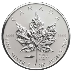 2005 Canadian $5 Silver Maple Leaf V-J Day Privy 1 oz Pure Silver Coin 2005 Canadian $5 Silver Maple Leaf V-J Day Privy 1 oz Pure Silver Coin