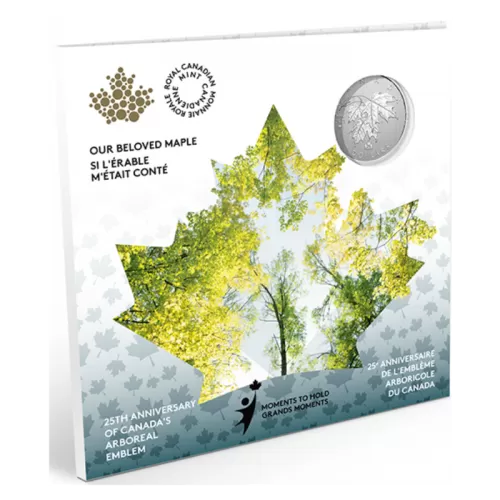 2021 (1996-) Canada $5 Moments to Hold: 25th Anniversary of Canada's Arboreal Emblem 1/4 oz Fine Silver Coin