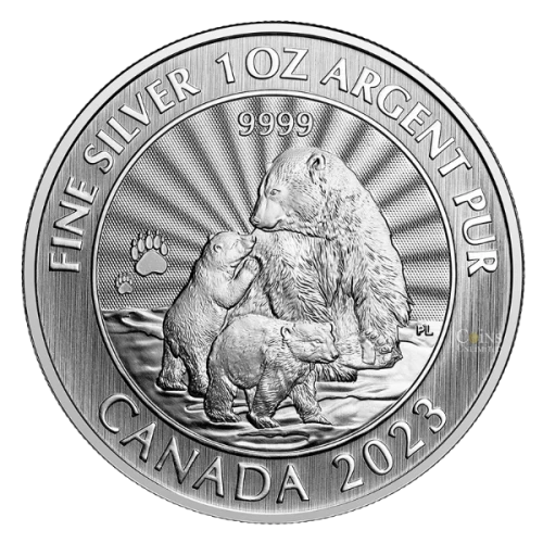 2023 Canada $5: The Majestic Polar Bear and Cubs - 1 oz Fine Silver Bullion Coin