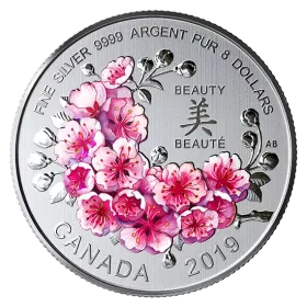 2019 Canadian $8 Brilliant Cherry Blossoms 1/4 oz Fine Silver Coloured Coin