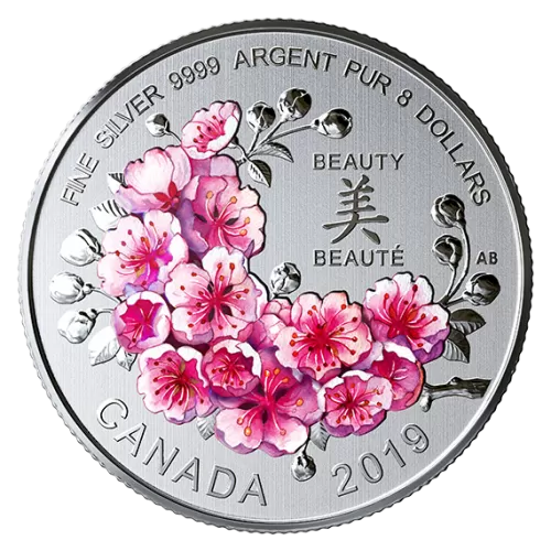 2019 Canadian $8 Brilliant Cherry Blossoms 1/4 oz Fine Silver Coloured Coin