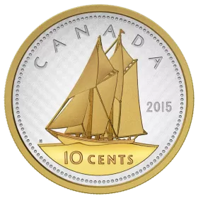 2015 Canadian 10-Cent Big Coin Series: Bluenose Schooner 5-ounce Fine Silver & Gold-plated Dime Coin