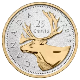 2015 Canadian 25-Cent Big Coin Series: Caribou 5-ounce Fine Silver & Gold-plated Quarter Coin - Coin and COA only