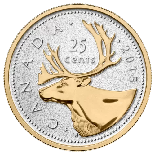 2015 Canadian 25-Cent Big Coin Series: Caribou 5-ounce Fine Silver & Gold-plated Quarter Coin - Coin and COA only