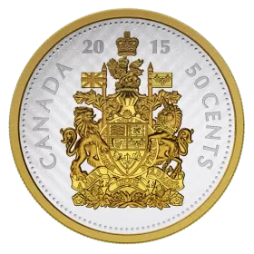 2015 Canadian 50-Cent Big Coin Series: Coat of Arms 5-ounce Fine Silver & Gold-plated Coin