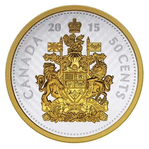 2015 Canadian 50-Cent Big Coin Series: Coat of Arms 5-ounce Fine Silver & Gold-plated Coin
