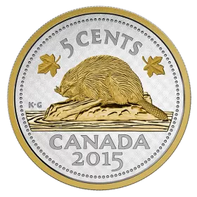 2015 Canadian 5-Cent Big Coin Series: Beaver 5-ounce Fine Silver & Gold-plated Coin