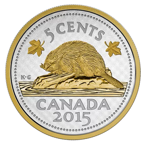 2015 Canadian 5-Cent Big Coin Series: Beaver 5-ounce Fine Silver & Gold-plated Coin