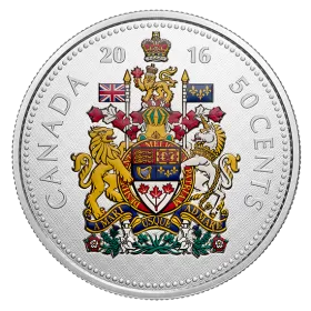 2016 Canadian 50-Cent Big Coin Series: Coat of Arms 5-ounce Fine Silver Coloured Coin