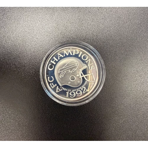 1992 AFC Champions Buffalo Bills 1 oz 999 Fine Silver Medallion 2 - No COA (Limited Edition) - Tarnished
