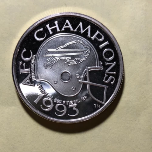 1993 AFC Champions Buffalo Bills 1 oz 999 Fine Silver Medallion - No COA (Limited Edition) - Tarnished