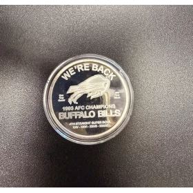 1993 AFC Champions Buffalo Bills We`re Back 1 oz 999 Fine Silver Medallion - No COA (Limited Edition) - Tarnished