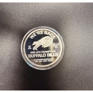 1993 AFC Champions Buffalo Bills We`re Back 1 oz 999 Fine Silver Medallion - No COA (Limited Edition) - Tarnished