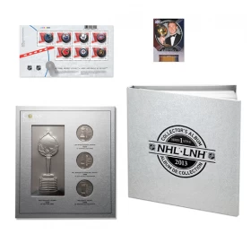 2013 Canada NHL® Series 1 Stamp Collector's Album w/ Silver-Plated Hart Memorial Trophy, Gretzky Card