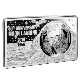 2019 (1969-) United States $1 Moon Landing/Apollo 11 50th Anniversary 2.8 oz Pure Silver Curved Coin and Bar Set - lightly tarnished
