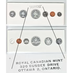1960 Canadian Proof-Like (PL) Collector Coin Set (Stamp One Variety)-original white cardboard with plastic cover, coins may be toned