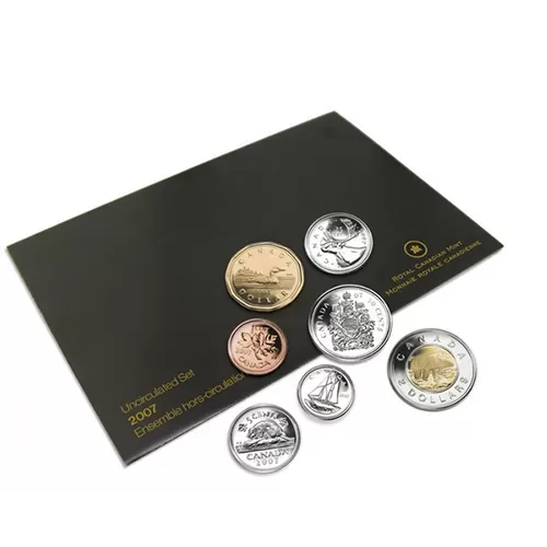 2007 Canadian 7-Coin Uncirculated Proof-Like Set ft 10-Cent CURVED 7 Dime Variety