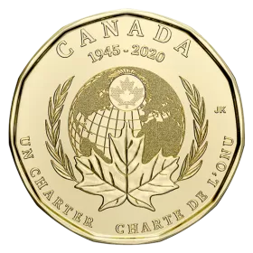 2020 (1945-) Canadian $1 Signing of The United Nations Charter 75th Anniv Non-Coloured Loonie Dollar Coin (Brilliant Uncirculated)
