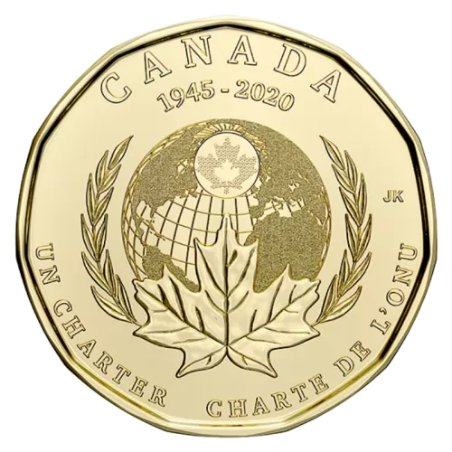 2020 (1945-) Canadian $1 Signing of The United Nations Charter 75th Anniv Non-Coloured Loonie Dollar Coin (Brilliant Uncirculated)