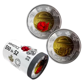2018 Canadian $2 Armistice 100th Anniv Remembrance Poppy Toonie Special Wrap Coin Roll
