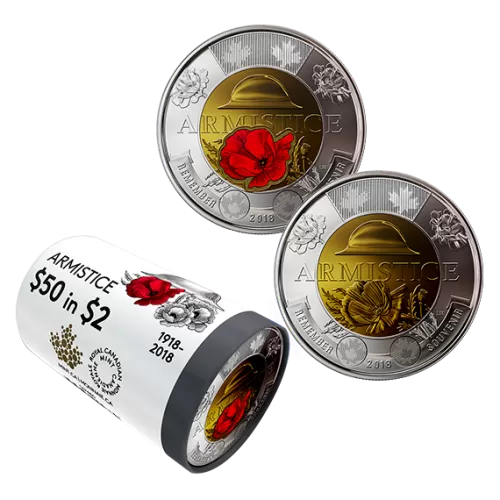 2018 Canadian $2 Armistice 100th Anniv Remembrance Poppy Toonie Special Wrap Coin Roll
