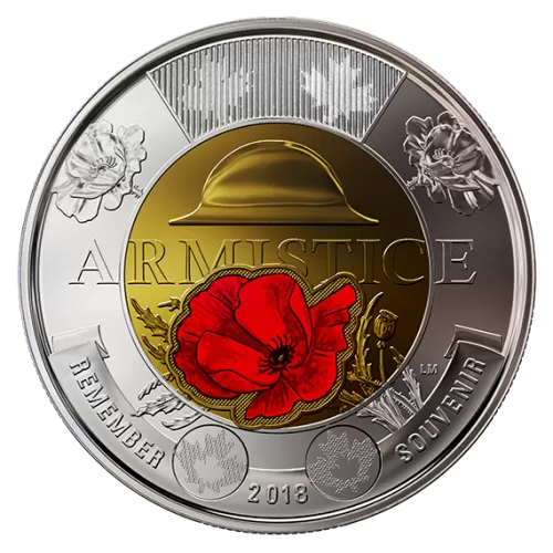 2018 Canadian $2 Armistice 100th Anniv Remembrance Coloured Poppy Toonie Coin (Brilliant Uncirculated)