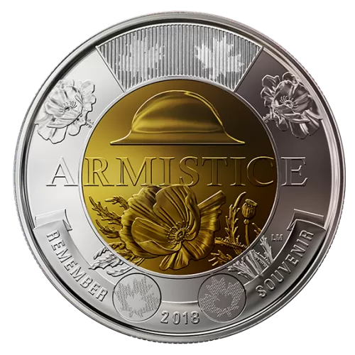 2018 Canadian $2 Armistice 100th Anniv Remembrance Non-Coloured Poppy Toonie Coin (Brilliant Uncirculated)