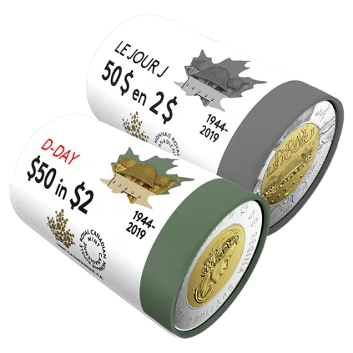 2019 Canadian $2 75th Anniversary of D-Day Special Wrap Coin Roll Collection