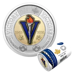 2020 (1945-) Canadian $2 End of the Second World War 75th Anniv/Victory Coloured Toonie Special Wrap Coin Roll
