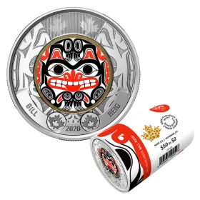 2020 Canadian $2 Bill Reid: Xhuwaji, Haida Grizzly Bear Coloured Toonie Special Wrap Roll