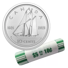2021 (1921-) Canadian 10-Cent Bluenose Schooner Double Dated Dime Original Coin Roll
