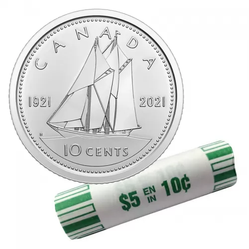 2021 (1921-) Canadian 10-Cent Bluenose Schooner Double Dated Dime Original Coin Roll