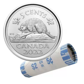 2022 Canadian 5-Cent Beaver Nickel Original Coin Roll-heads both ends