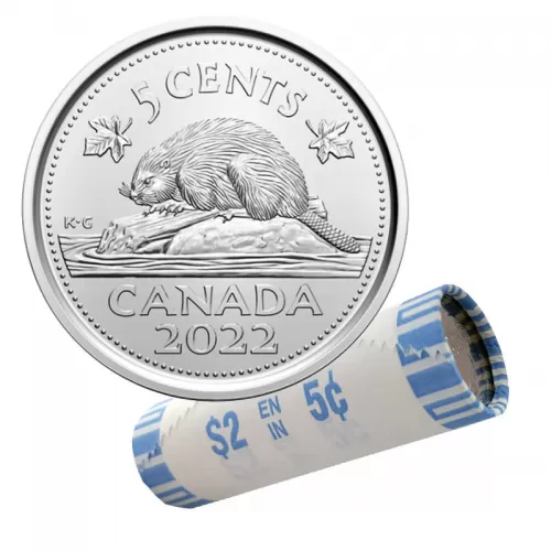 2022 Canadian 5-Cent Beaver Nickel Original Coin Roll-heads both ends