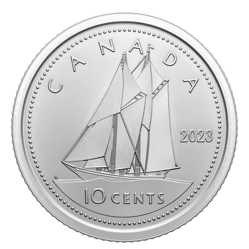 2023 Canadian 10-Cent Bluenose Schooner/QEII Reign Dates Dime Coin (Brilliant Uncirculated)