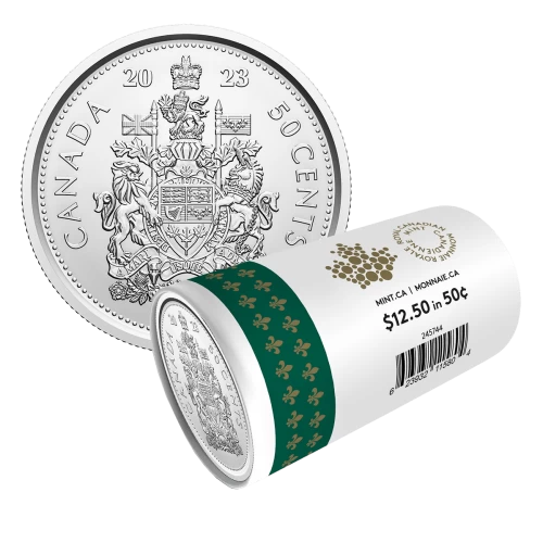 2023 Canadian 50-Cent Coat of Arms/King Charles III Half Dollar Special Wrap Coin Roll