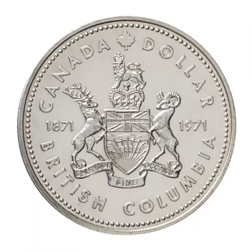 1971 (1871-) Canadian $1 British Columbia Centennial Specimen Silver Dollar Coin-coin may be toned