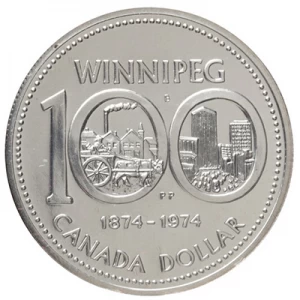 1974 (1874-) Canadian $1 Winnipeg Centennial Specimen Silver Dollar Coin 