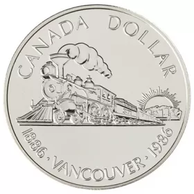 1986 (1886-) Canadian $1 Transcontinental Railroad/Vancouver Centennial Brilliant Uncirculated Silver Dollar Coin