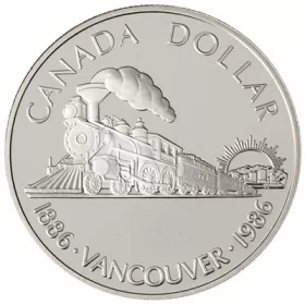 1986 (1886-) Canadian $1 Transcontinental Railroad/Vancouver Centennial Proof Silver Dollar Coin - no Sleeve