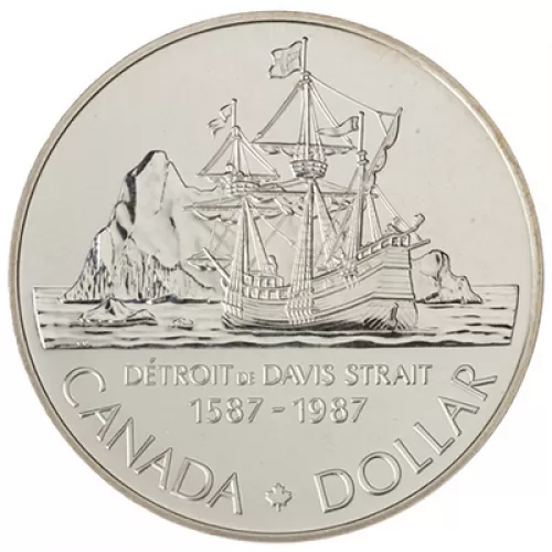 1987 (1587-) Canadian $1 John Davis Exploration/Davis Strait 400th Anniv Brilliant Uncirculated Silver Dollar Coin