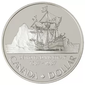 1987 (1587-) Canadian $1 John Davis Exploration/Davis Strait 400th Anniv Proof Silver Dollar Coin