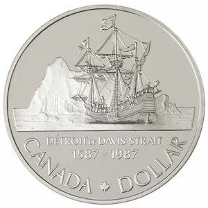 1987 (1587-) Canadian $1 John Davis Exploration/Davis Strait 400th Anniv Proof Silver Dollar Coin - No Beauty Box