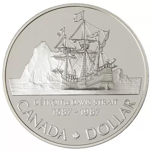 1987 (1587-) Canadian $1 John Davis Exploration/Davis Strait 400th Anniv Proof Silver Dollar Coin
