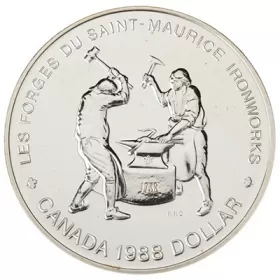 1988 Canadian $1 Saint-Maurice Ironworks Quebec 250th Anniv Brilliant Uncirculated Silver Dollar Coin