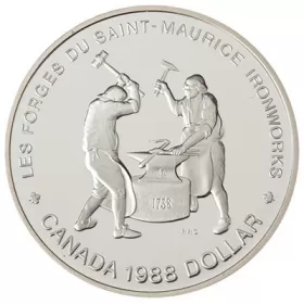 1988 Canadian $1 Saint-Maurice Ironworks Quebec 250th Anniv Proof Silver Dollar Coin